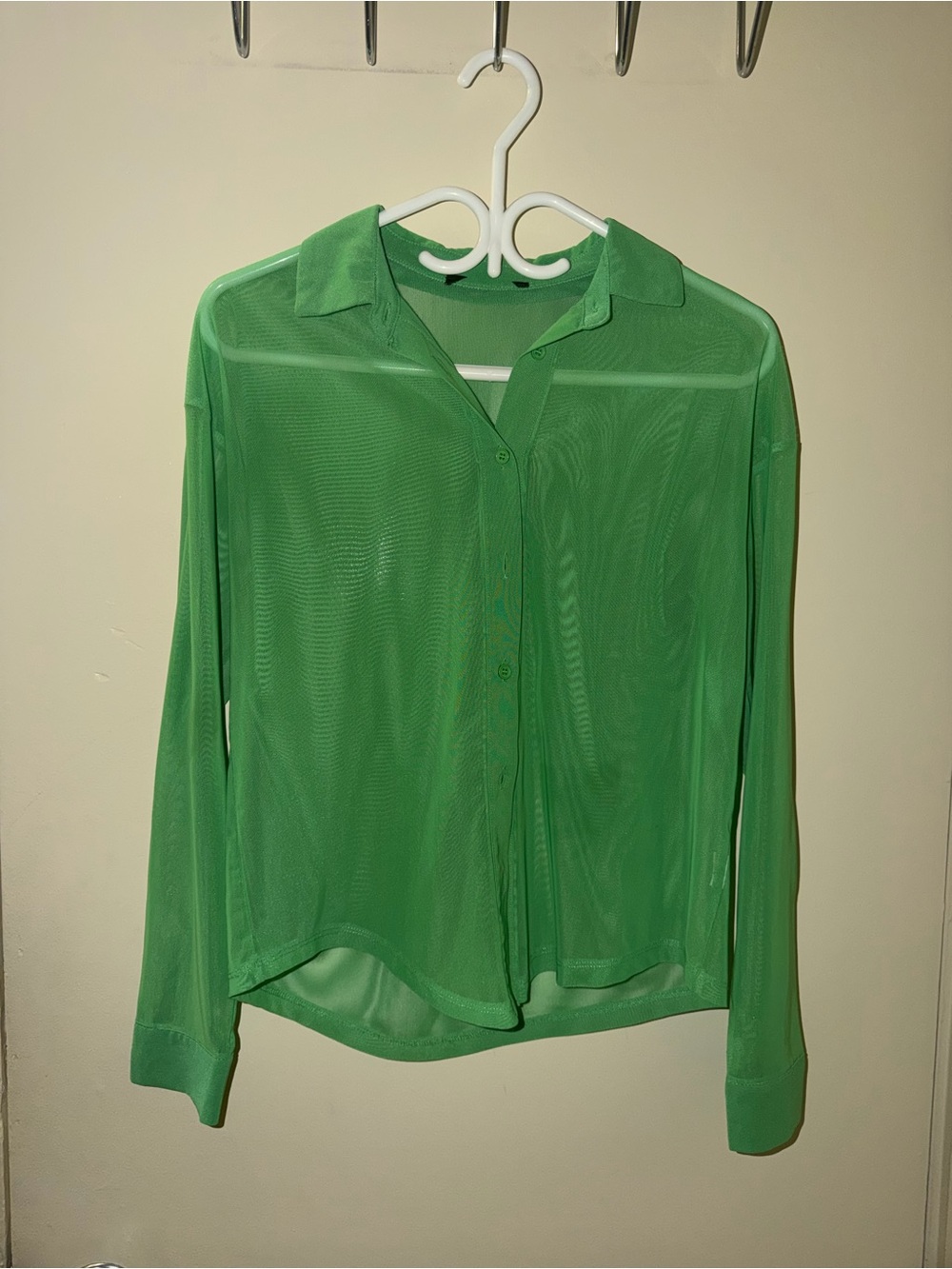 Green Sheer Button-Up Blouse - Women Tops
